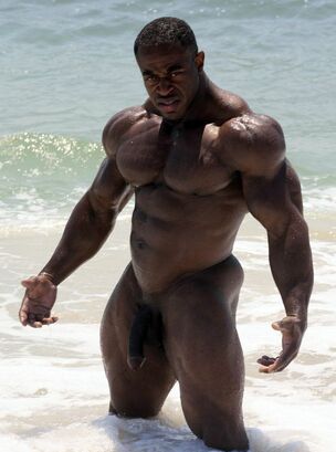 Bare ebony men bodybuilders with